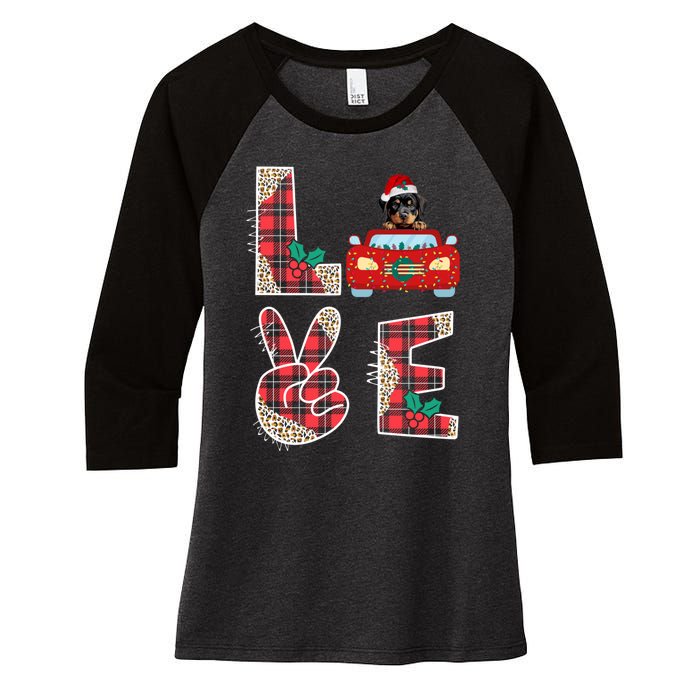 Ugly Christmas Sweater Rottweiler Xmas With Santa Women's Tri-Blend 3/4-Sleeve Raglan Shirt