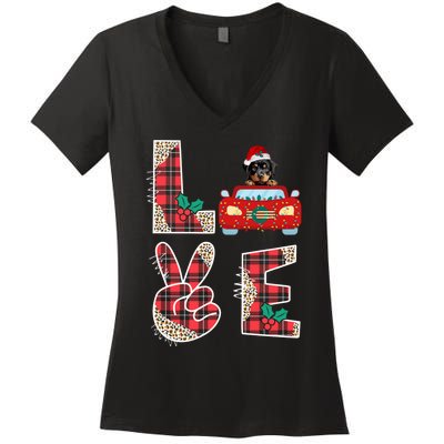 Ugly Christmas Sweater Rottweiler Xmas With Santa Women's V-Neck T-Shirt