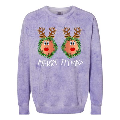 Ugly Christmas Sweater Merry Titmas Reindeer Boobs Naughty Colorblast Crewneck Sweatshirt