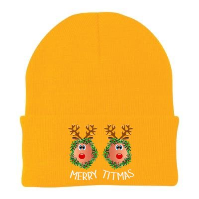 Ugly Christmas Sweater Merry Titmas Reindeer Boobs Naughty Knit Cap Winter Beanie