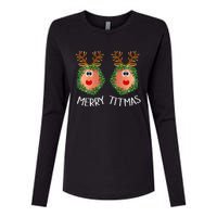 Ugly Christmas Sweater Merry Titmas Reindeer Boobs Naughty Womens Cotton Relaxed Long Sleeve T-Shirt