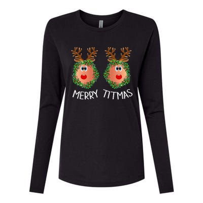 Ugly Christmas Sweater Merry Titmas Reindeer Boobs Naughty Womens Cotton Relaxed Long Sleeve T-Shirt