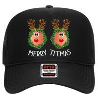 Ugly Christmas Sweater Merry Titmas Reindeer Boobs Naughty High Crown Mesh Back Trucker Hat