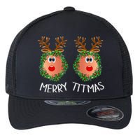 Ugly Christmas Sweater Merry Titmas Reindeer Boobs Naughty Flexfit Unipanel Trucker Cap