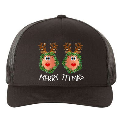 Ugly Christmas Sweater Merry Titmas Reindeer Boobs Naughty Yupoong Adult 5-Panel Trucker Hat