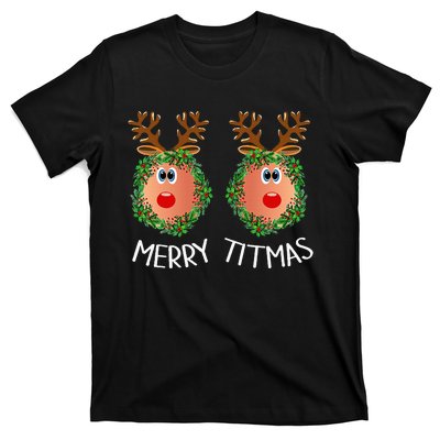 Ugly Christmas Sweater Merry Titmas Reindeer Boobs Naughty T-Shirt