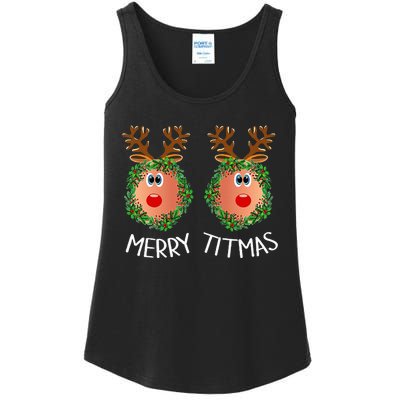 Ugly Christmas Sweater Merry Titmas Reindeer Boobs Naughty Ladies Essential Tank