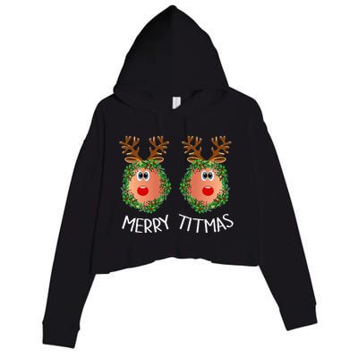 Ugly Christmas Sweater Merry Titmas Reindeer Boobs Naughty Crop Fleece Hoodie