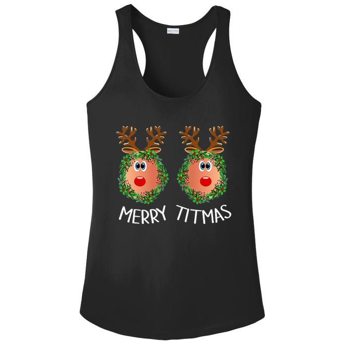 Ugly Christmas Sweater Merry Titmas Reindeer Boobs Naughty Ladies PosiCharge Competitor Racerback Tank