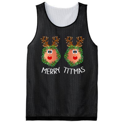 Ugly Christmas Sweater Merry Titmas Reindeer Boobs Naughty Mesh Reversible Basketball Jersey Tank