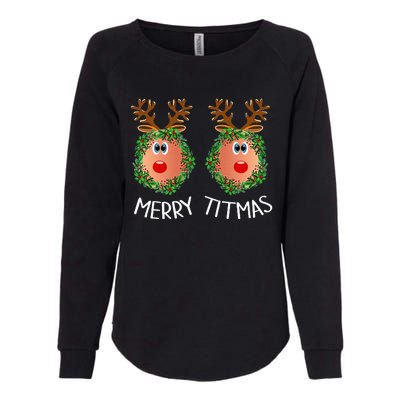 Ugly Christmas Sweater Merry Titmas Reindeer Boobs Naughty Womens California Wash Sweatshirt