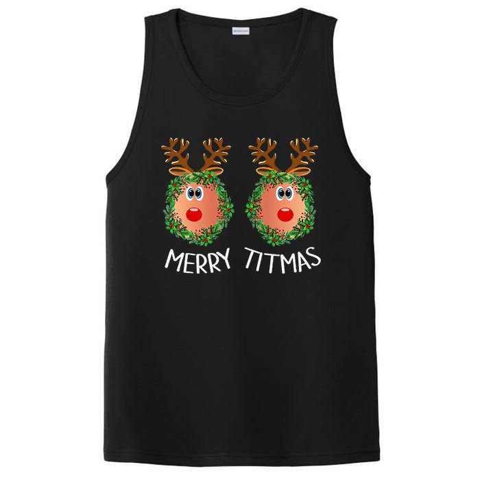 Ugly Christmas Sweater Merry Titmas Reindeer Boobs Naughty PosiCharge Competitor Tank