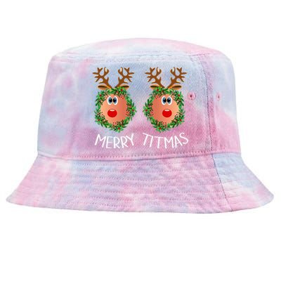 Ugly Christmas Sweater Merry Titmas Reindeer Boobs Naughty Tie-Dyed Bucket Hat