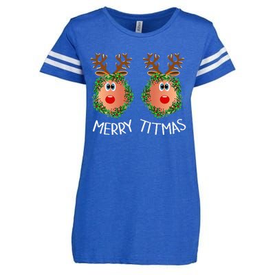 Ugly Christmas Sweater Merry Titmas Reindeer Boobs Naughty Enza Ladies Jersey Football T-Shirt