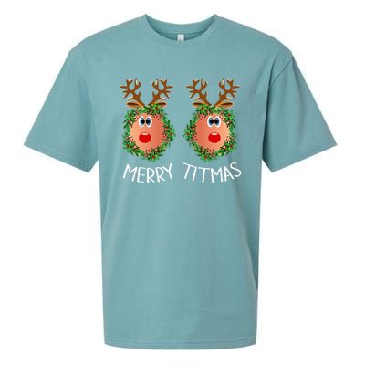 Ugly Christmas Sweater Merry Titmas Reindeer Boobs Naughty Sueded Cloud Jersey T-Shirt