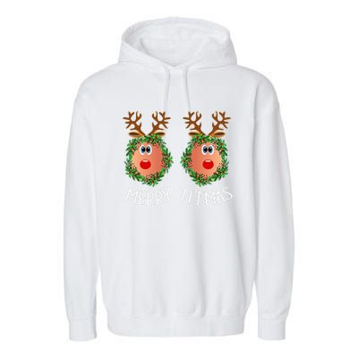 Ugly Christmas Sweater Merry Titmas Reindeer Boobs Naughty Garment-Dyed Fleece Hoodie