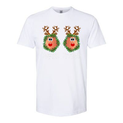 Ugly Christmas Sweater Merry Titmas Reindeer Boobs Naughty Softstyle CVC T-Shirt