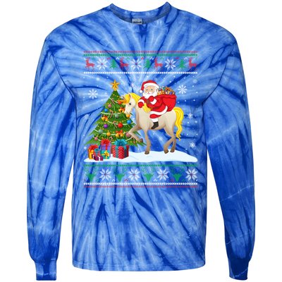 Ugly Christmas Sweater Party Santa Claus Riding Unicorn Cute Gift Tie-Dye Long Sleeve Shirt