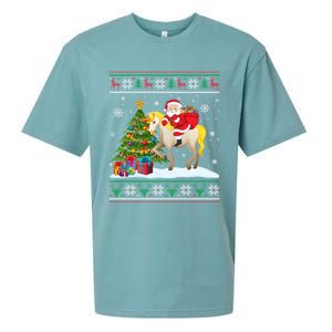 Ugly Christmas Sweater Party Santa Claus Riding Unicorn Cute Gift Sueded Cloud Jersey T-Shirt