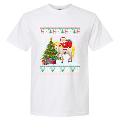 Ugly Christmas Sweater Party Santa Claus Riding Unicorn Cute Gift Garment-Dyed Heavyweight T-Shirt