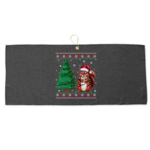 Ugly Christmas Style Xmas Lights Squirrel Lovers Gift Large Microfiber Waffle Golf Towel