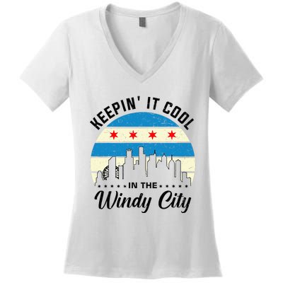 Unique Chicago Skyline Windy City 312 Women's V-Neck T-Shirt