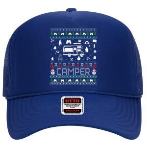 Ugly Christmas Sweaters Xmas Ugly Camper Gift High Crown Mesh Back Trucker Hat