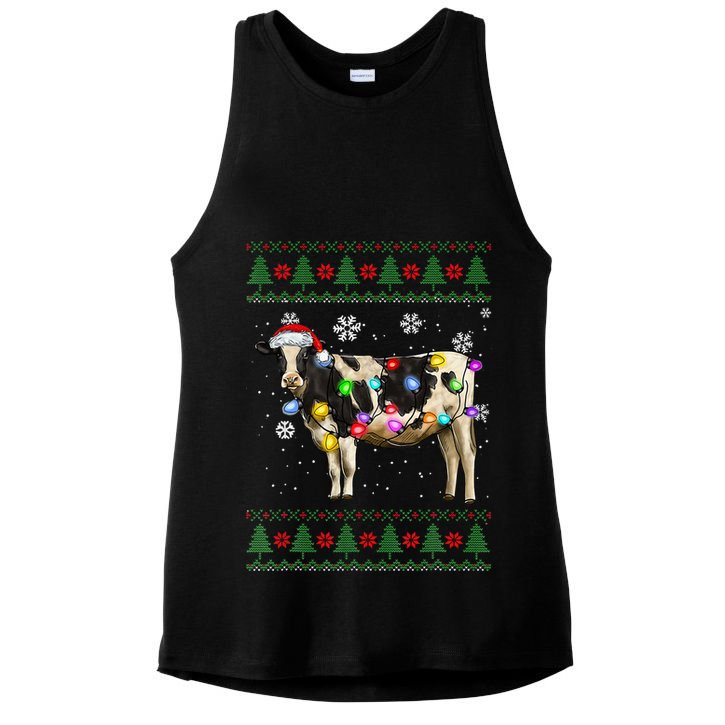 Ugly Christmas Sweater Cow Christmas Lights Sweater Light Up Ladies PosiCharge Tri-Blend Wicking Tank