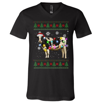 Ugly Christmas Sweater Cow Christmas Lights Sweater Light Up V-Neck T-Shirt