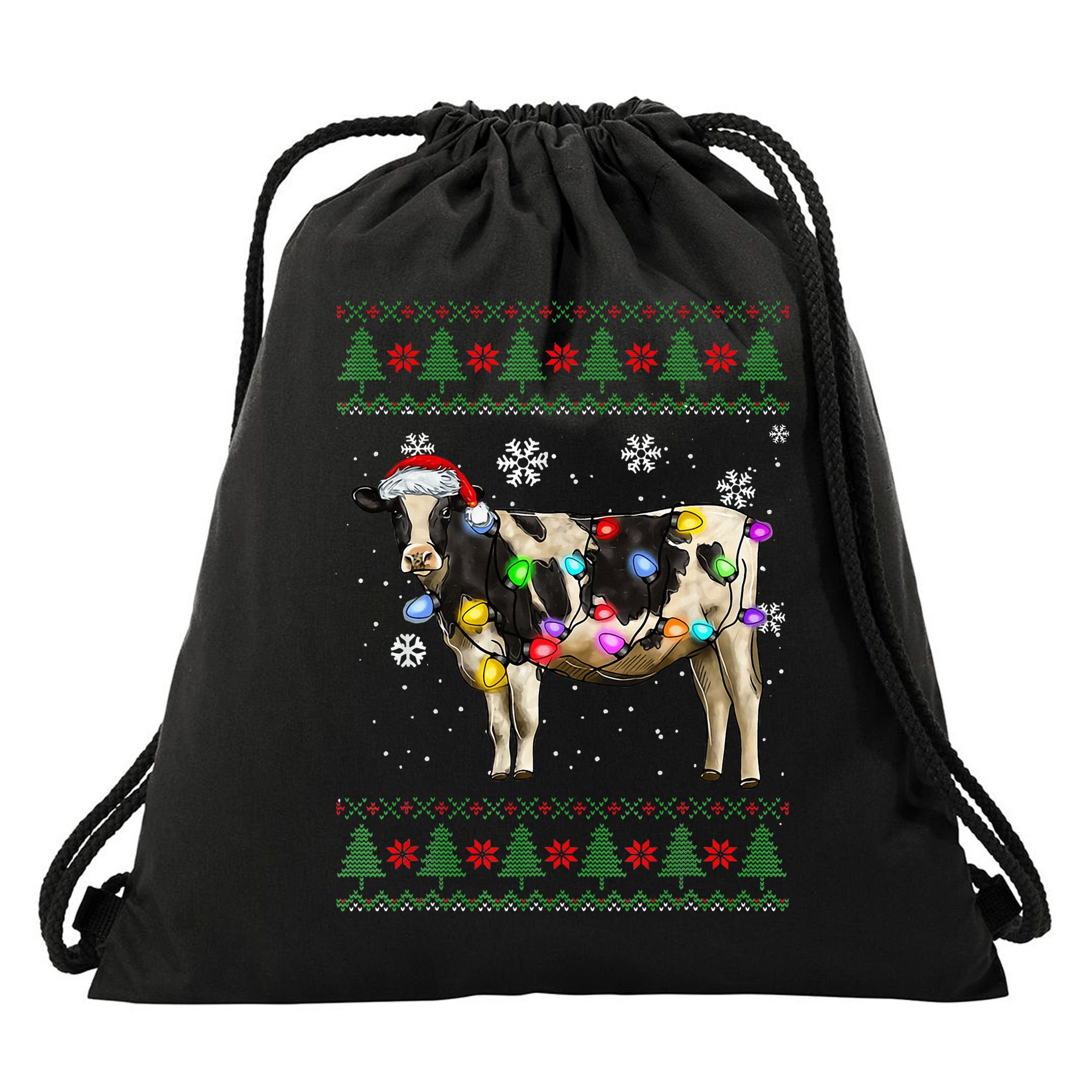 Ugly Christmas Sweater Cow Christmas Lights Sweater Light Up Drawstring Bag