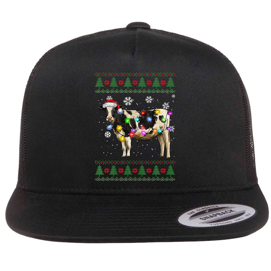 Ugly Christmas Sweater Cow Christmas Lights Sweater Light Up Flat Bill Trucker Hat
