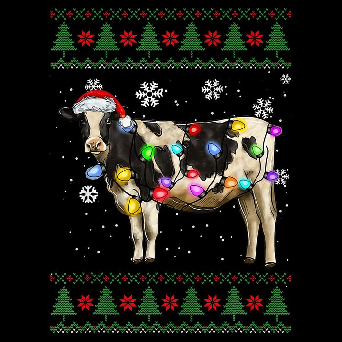 Ugly Christmas Sweater Cow Christmas Lights Sweater Light Up Flat Bill Trucker Hat