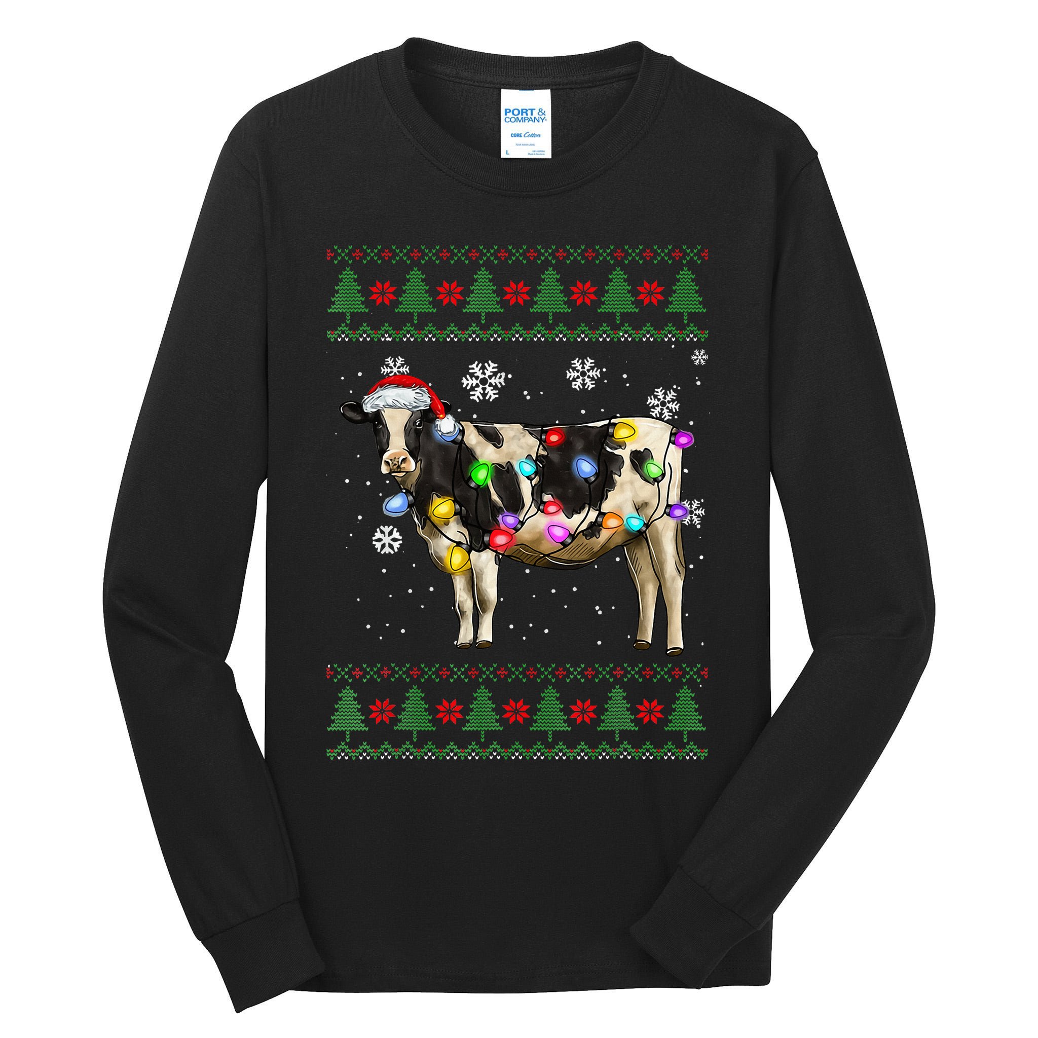 Ugly Christmas Sweater Cow Christmas Lights Sweater Light Up Tall Long Sleeve T-Shirt