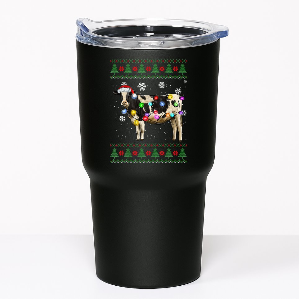Ugly Christmas Sweater Cow Christmas Lights Sweater Light Up Tumbler