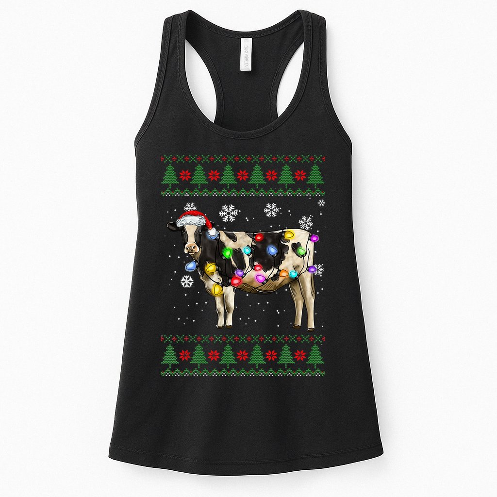 Ugly Christmas Sweater Cow Christmas Lights Sweater Light Up Womens Tank Top