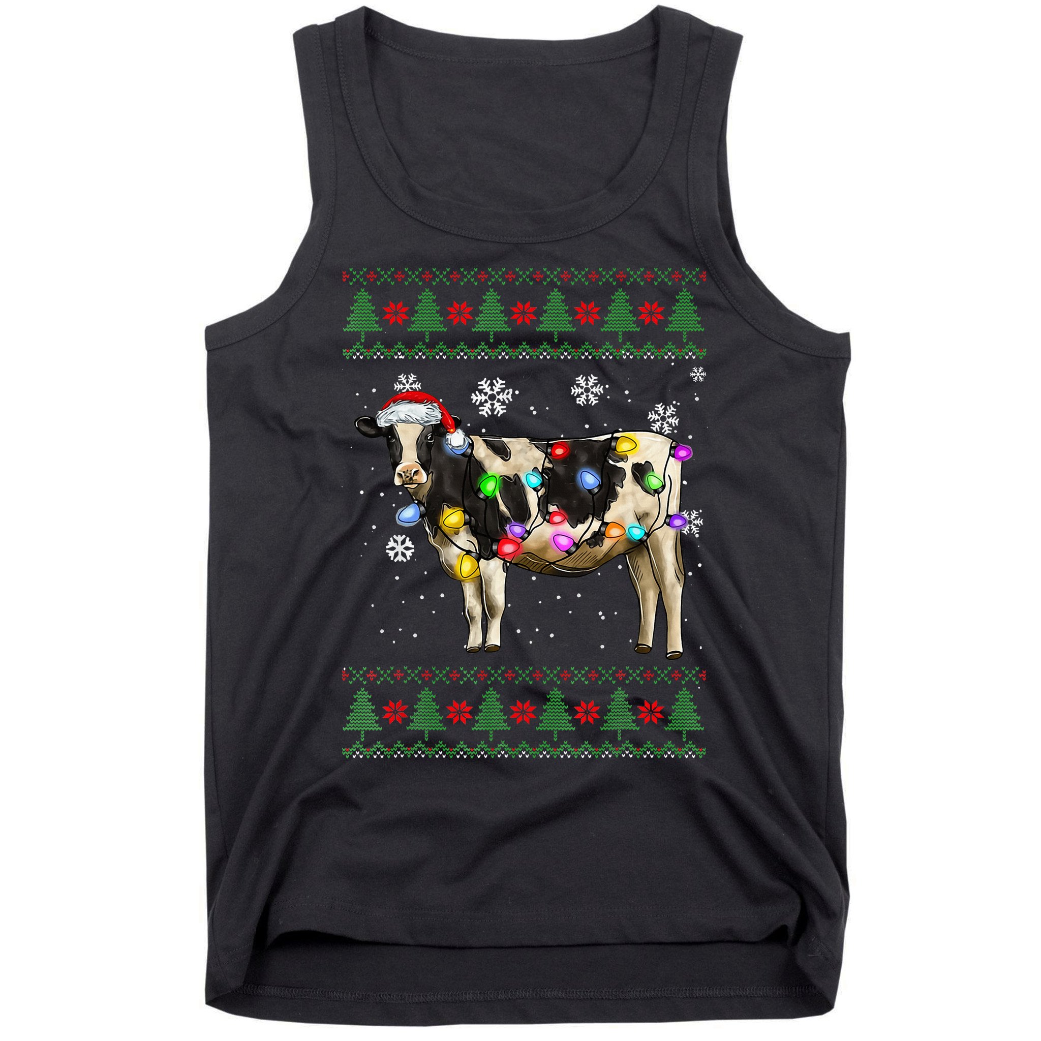 Ugly Christmas Sweater Cow Christmas Lights Sweater Light Up Tank Top