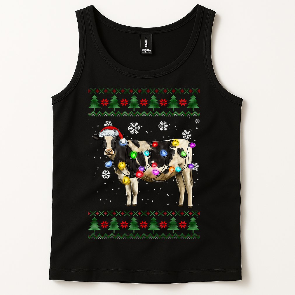 Ugly Christmas Sweater Cow Christmas Lights Sweater Light Up Tank Top
