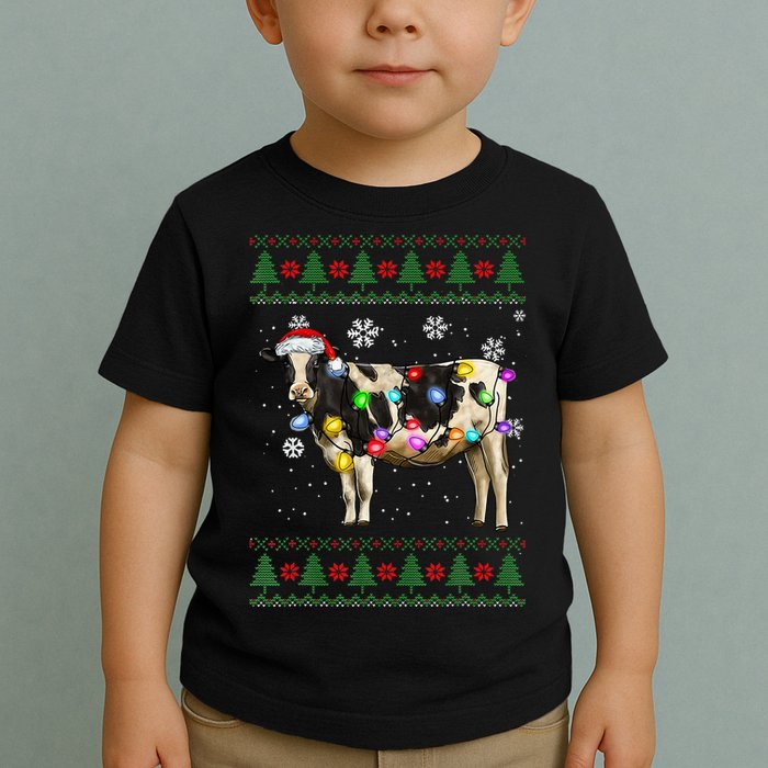 Ugly Christmas Sweater Cow Christmas Lights Sweater Light Up Toddler T-Shirt
