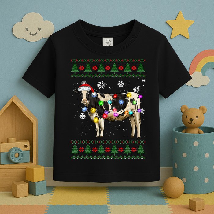Ugly Christmas Sweater Cow Christmas Lights Sweater Light Up Toddler T-Shirt