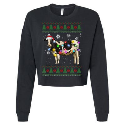 Ugly Christmas Sweater Cow Christmas Lights Sweater Light Up Cropped Pullover Crew