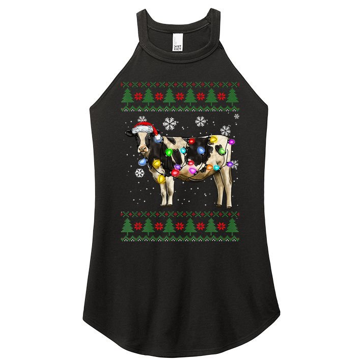 Ugly Christmas Sweater Cow Christmas Lights Sweater Light Up Women's Perfect Tri Rocker Tank