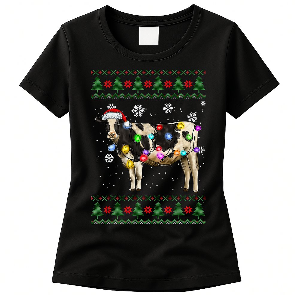 Ugly Christmas Sweater Cow Christmas Lights Sweater Light Up Womens T-Shirt