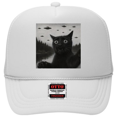 UFO Cat Selfie Funny Alien Spaceship Black Cat  Trucker Hat