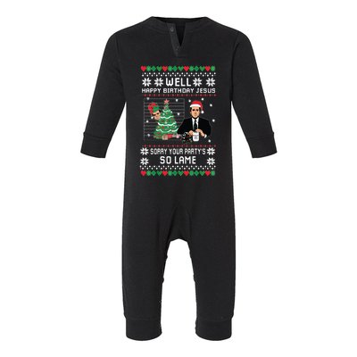 Ugly Christmas Sweater The Office Happy Birthday Jesus Sorry Your Party Infant Fleece One Piece