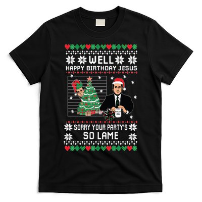 Ugly Christmas Sweater The Office Happy Birthday Jesus Sorry Your Party T-Shirt