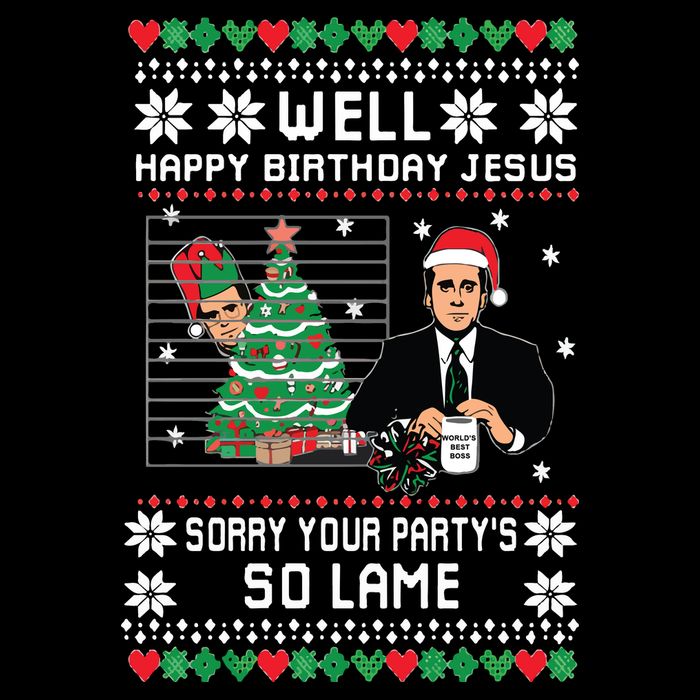 Ugly Christmas Sweater The Office Happy Birthday Jesus Sorry Your Party Drawstring Bag