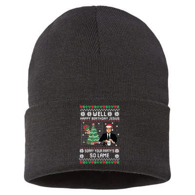 Ugly Christmas Sweater The Office Happy Birthday Jesus Sorry Your Party Sustainable Knit Beanie