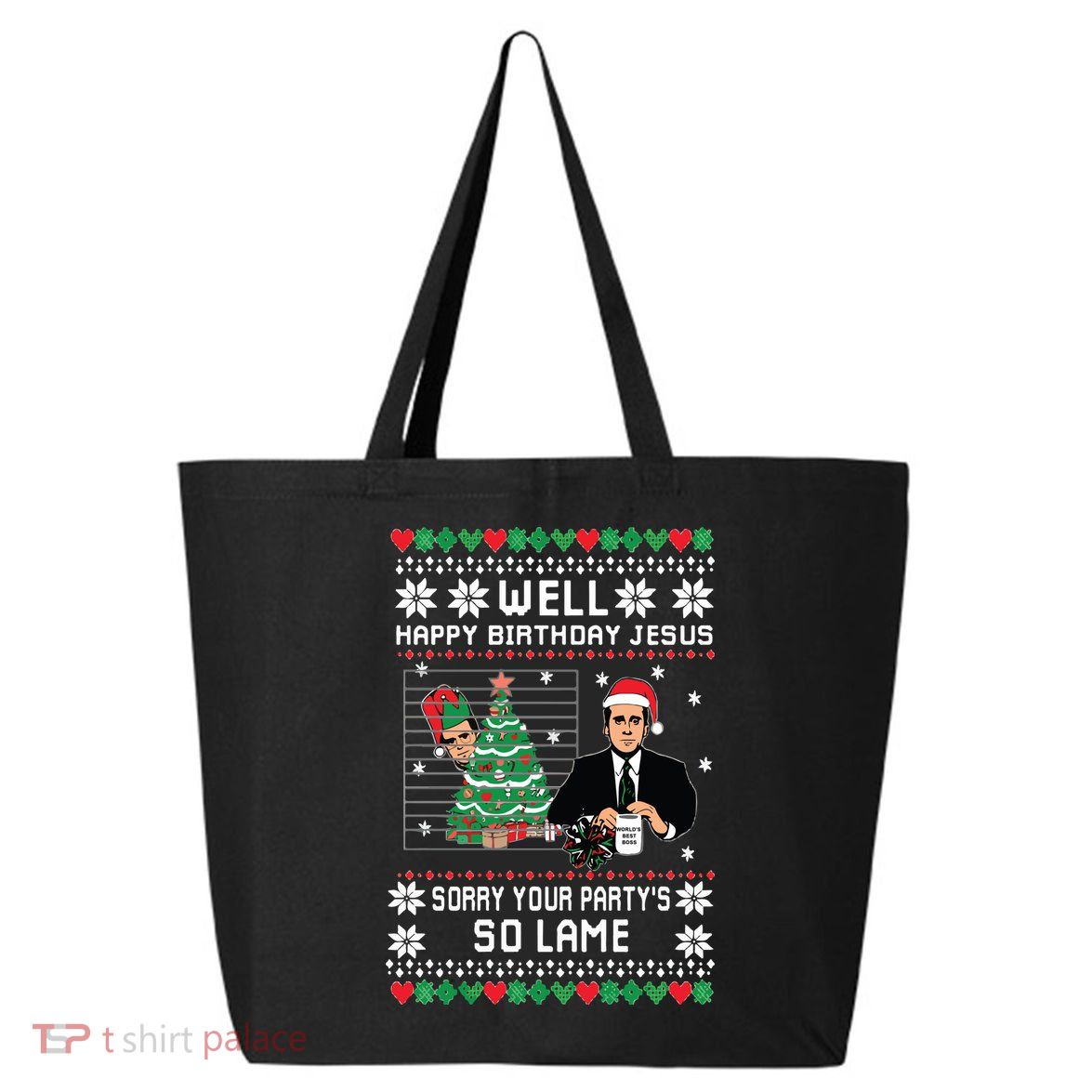 Ugly Christmas Sweater The Office Happy Birthday Jesus Sorry Your Party 25L Jumbo Tote