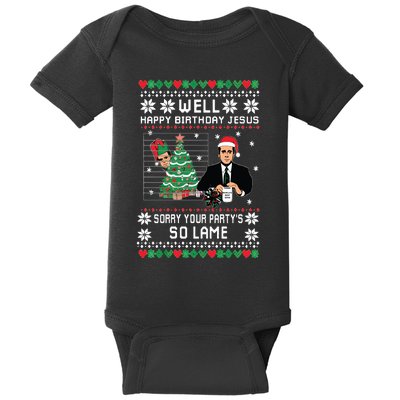 Ugly Christmas Sweater The Office Happy Birthday Jesus Sorry Your Party Baby Bodysuit