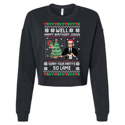 Ugly Christmas Sweater The Office Happy Birthday Jesus Sorry Your Party Cropped Pullover Crew